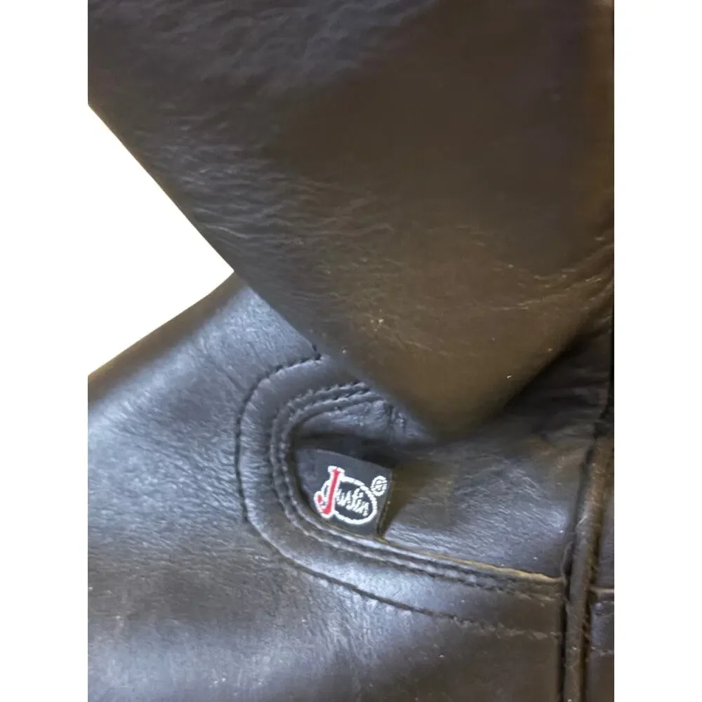 Justin Black Leather Cowboy Boots Men’s Size 8D Style 4606